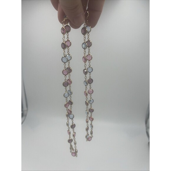 Swarovski Necklace Gold Plate Purple Pink Blue White Crystals 36" Swan Hang Tag - Picture 6 of 8